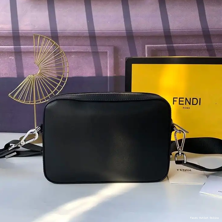 Cheap In Compact Leather Logo Black Fendi Case Calf ROMA Camera 0512